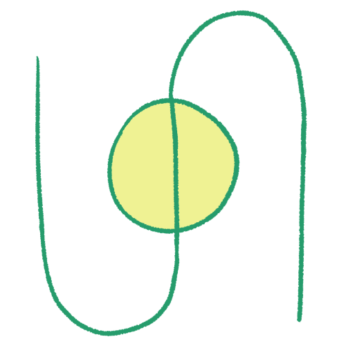 a drawing of a light green circle, with a large green sideways S underneath it, with the middle of the S intersecting the centre of the circle.
